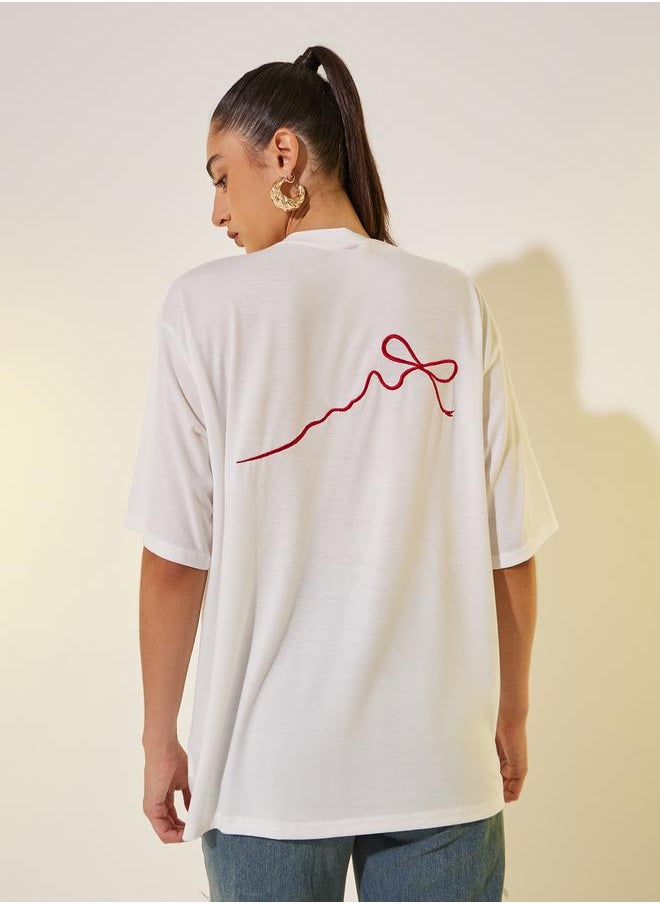 Embroidered Round Neck Short Sleeves T-Shirt