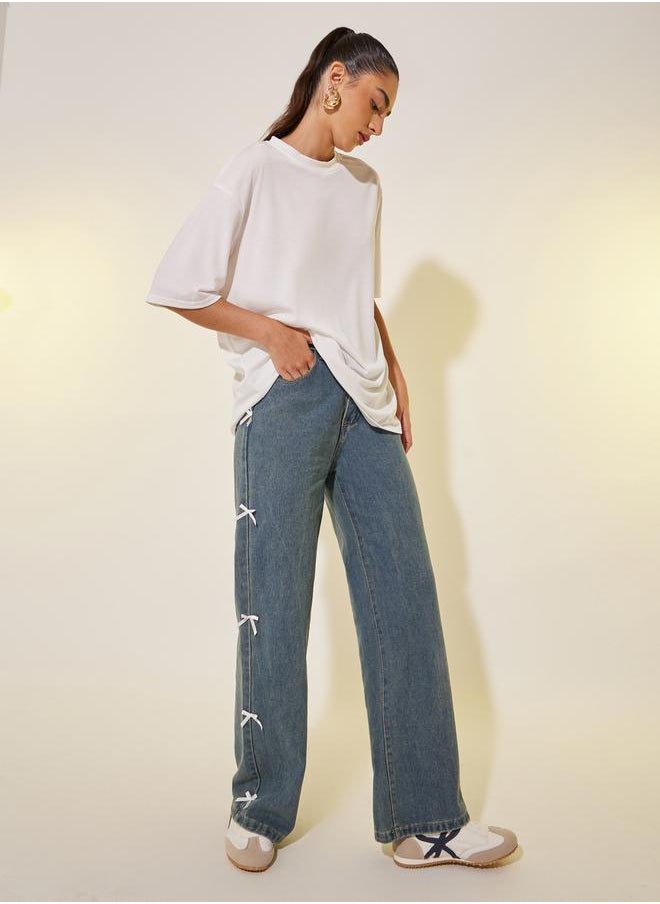 Embroidered Round Neck Short Sleeves T-Shirt