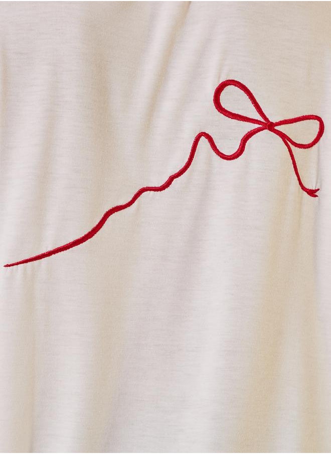 Embroidered Round Neck Short Sleeves T-Shirt