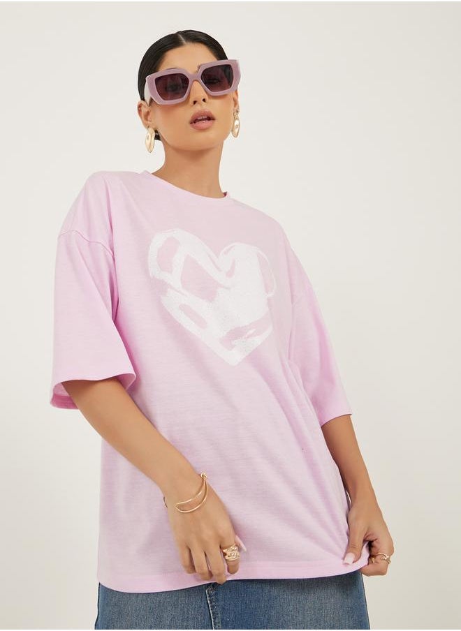 Graphic Print Oversized Round Neck T-Shirt