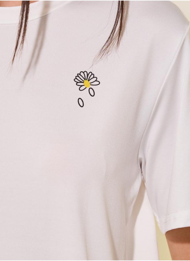 Women White Slogan Print Round Neck Regular Fit T-Shirt