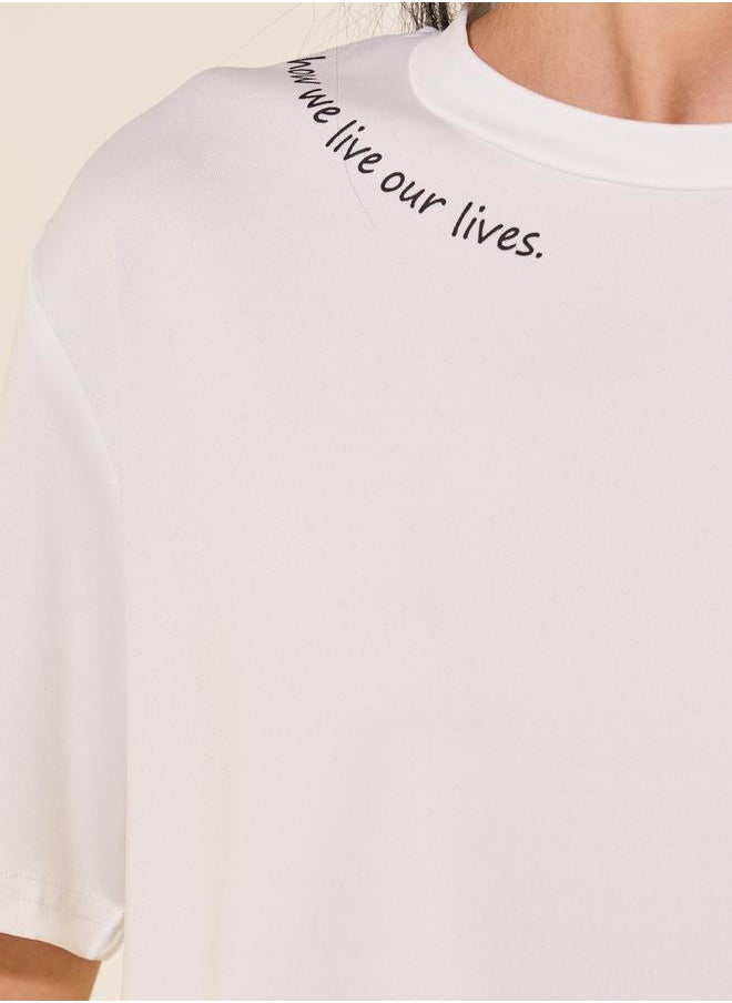 Women White Slogan Print Round Neck Regular Fit T-Shirt
