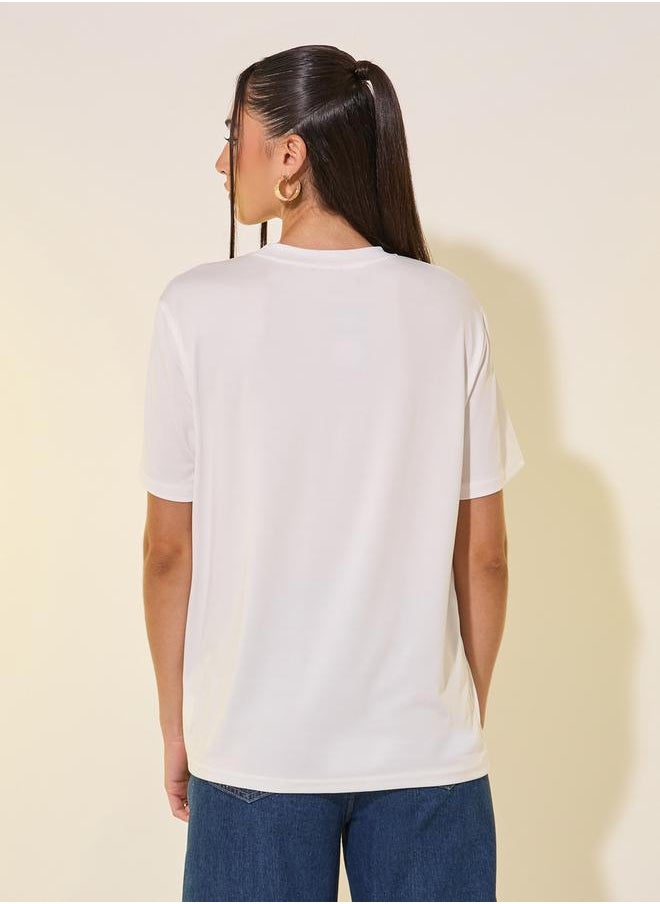 Women White Slogan Print Round Neck Regular Fit T-Shirt