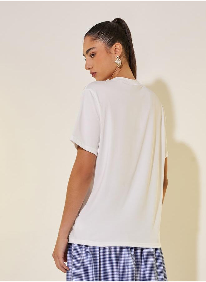 Women White Slogan Print Short Sleeve Regular Fit T-Shirt