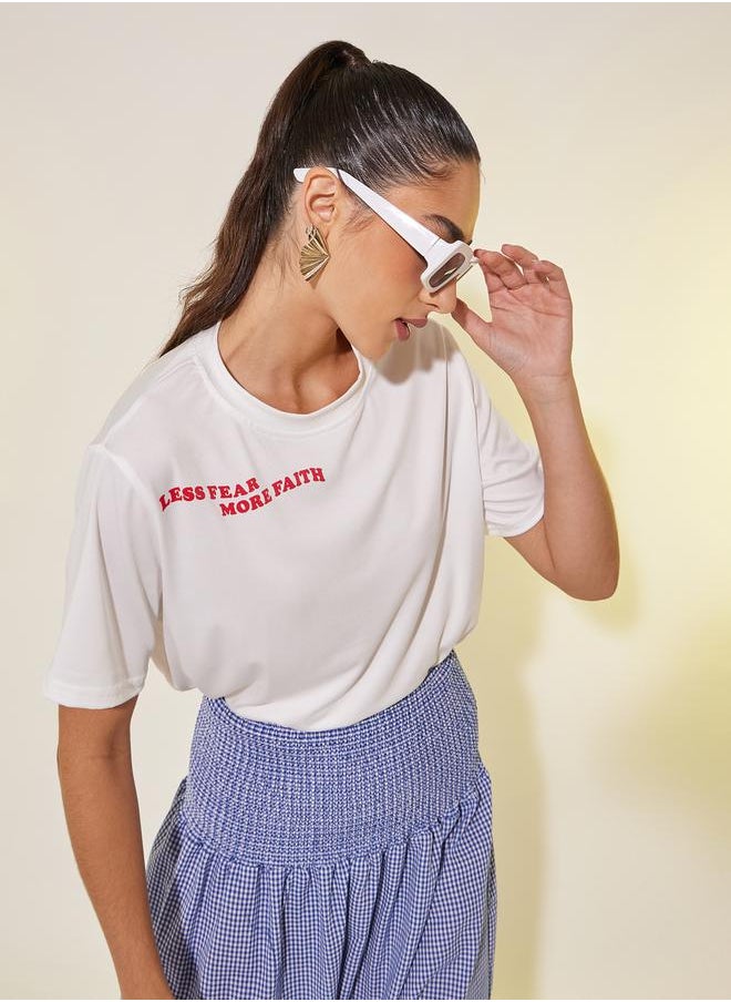 Women White Slogan Print Short Sleeve Regular Fit T-Shirt