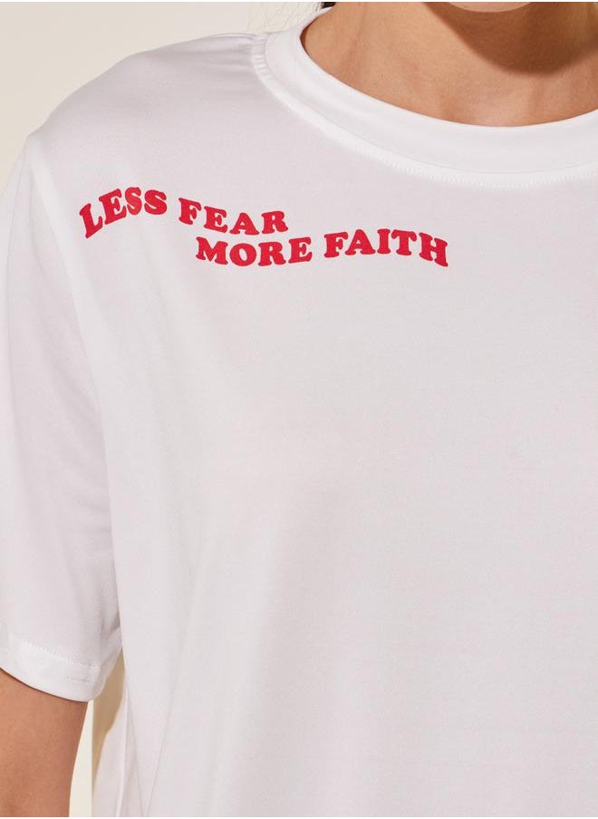 Women White Slogan Print Short Sleeve Regular Fit T-Shirt