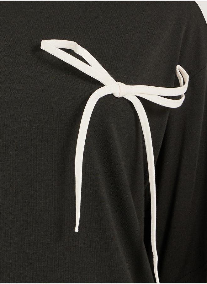 Women Black Oversized Bow Detail Longline T-Shirt