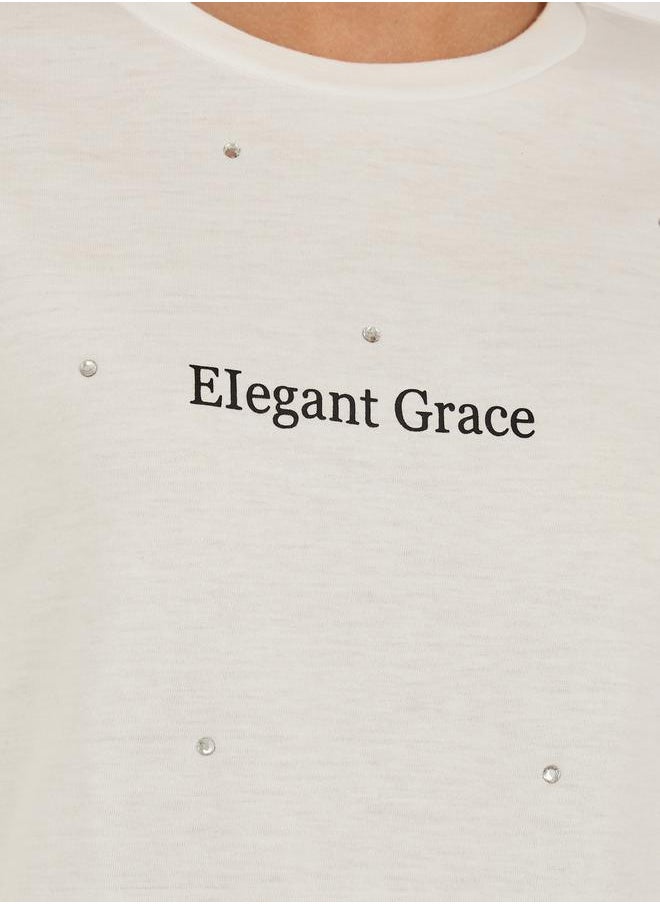Embellished Slogan Print Oversized T-Shirt