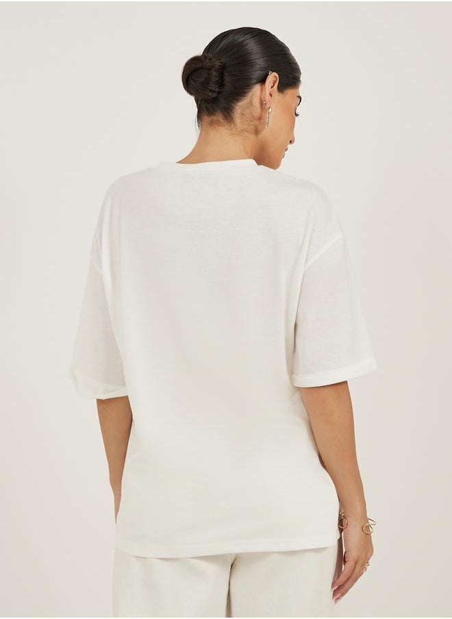 Embellished Slogan Print Oversized T-Shirt