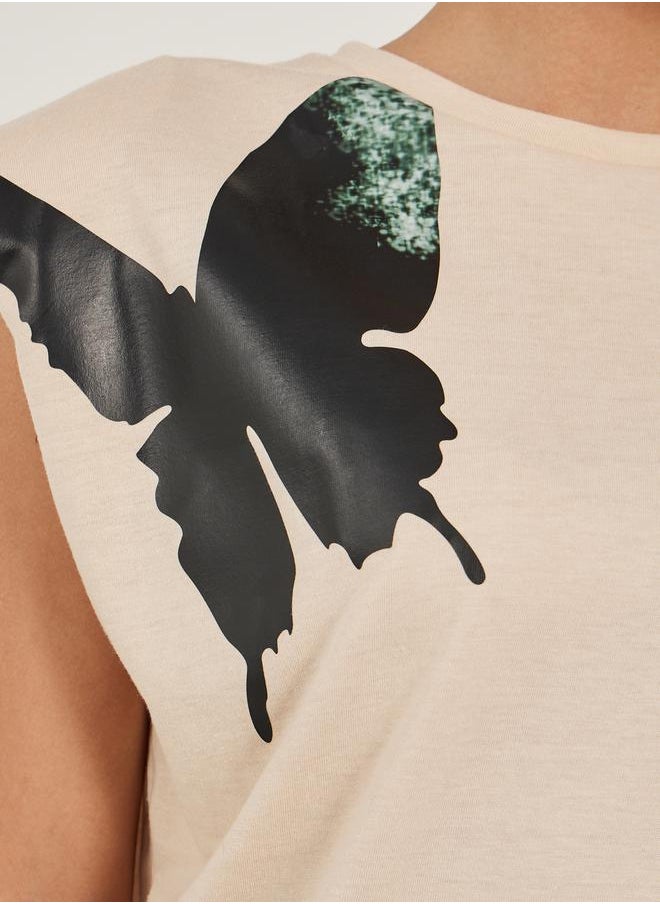 Graphic Print Padded Shoulder Sleeveless T-Shirt