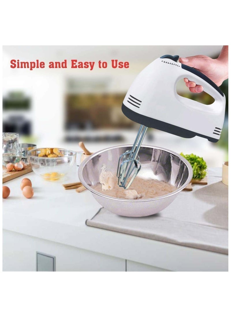 7-Speed Compact Hand Mixer - Electric Whisk with Stainless Steel Beaters & Dough Hooks for Baking, Whipping & Kneading