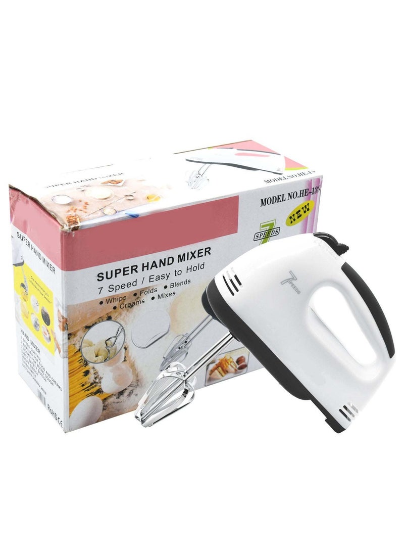 7-Speed Compact Hand Mixer - Electric Whisk with Stainless Steel Beaters & Dough Hooks for Baking, Whipping & Kneading