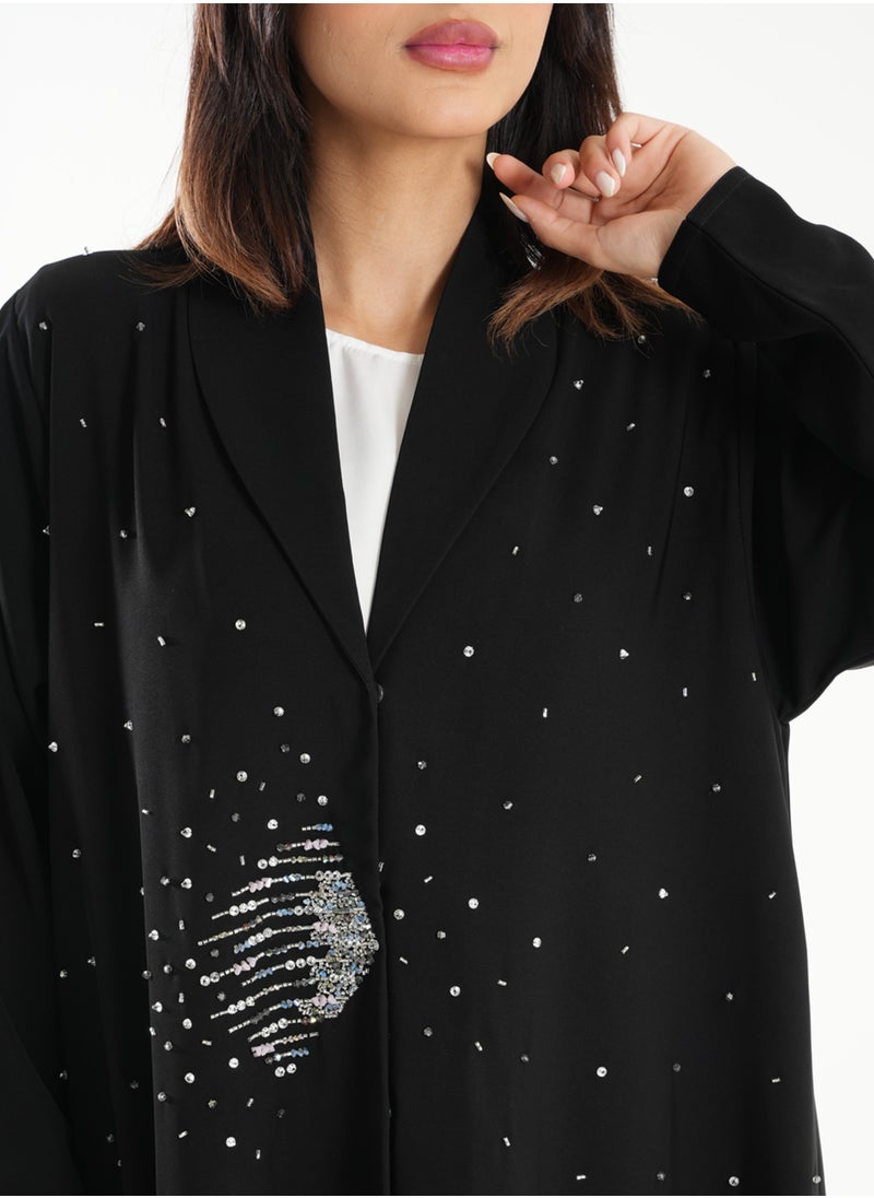 Elegant Embroidered Open Abaya with Long Sleeves