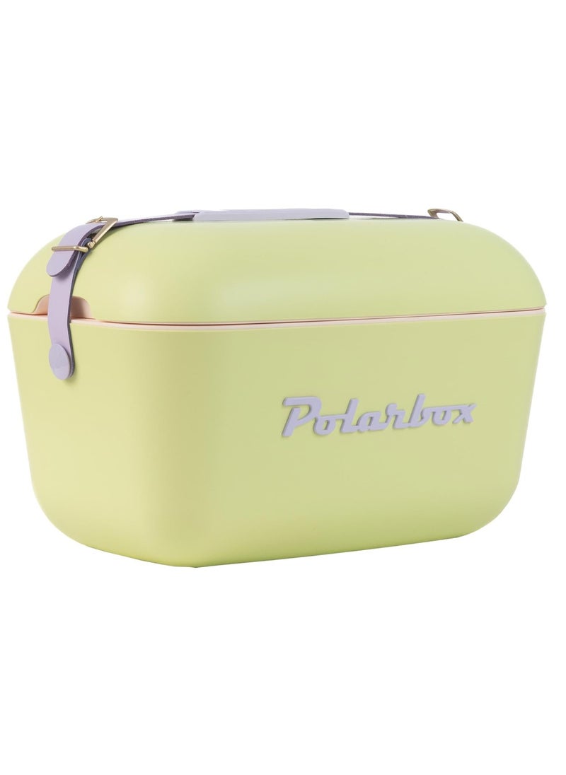 Polarbox 12L Cooler Box – Lilac & Orange | Retro Insulated Ice Box with Leather Strap | Stylish Thermal Picnic & Beach Cooler