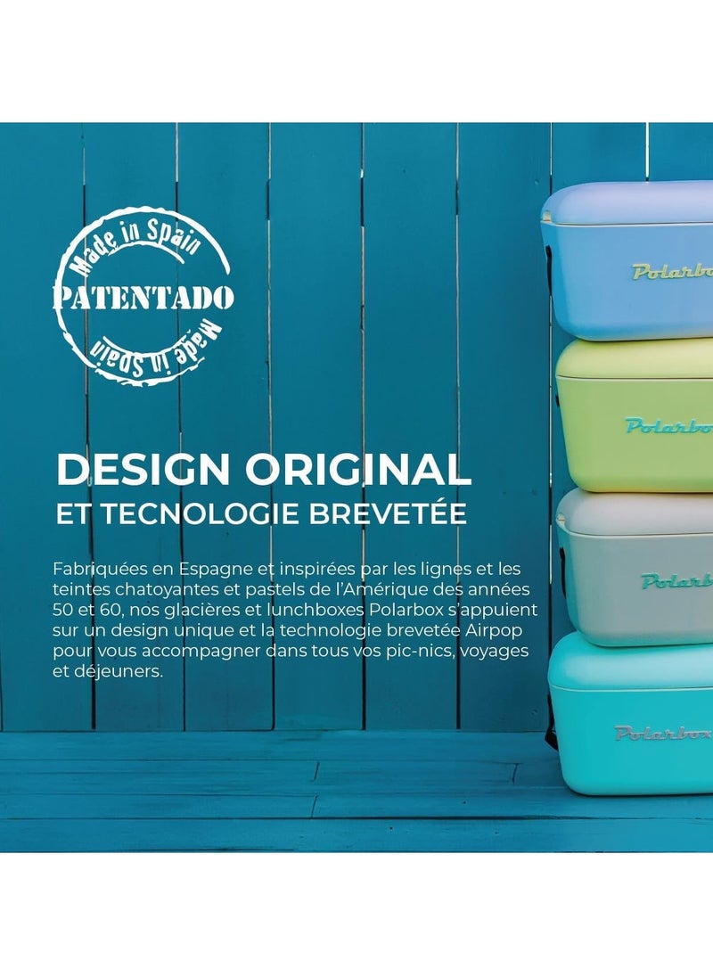 Polarbox 12L Cooler Box – Lilac & Orange | Retro Insulated Ice Box with Leather Strap | Stylish Thermal Picnic & Beach Cooler