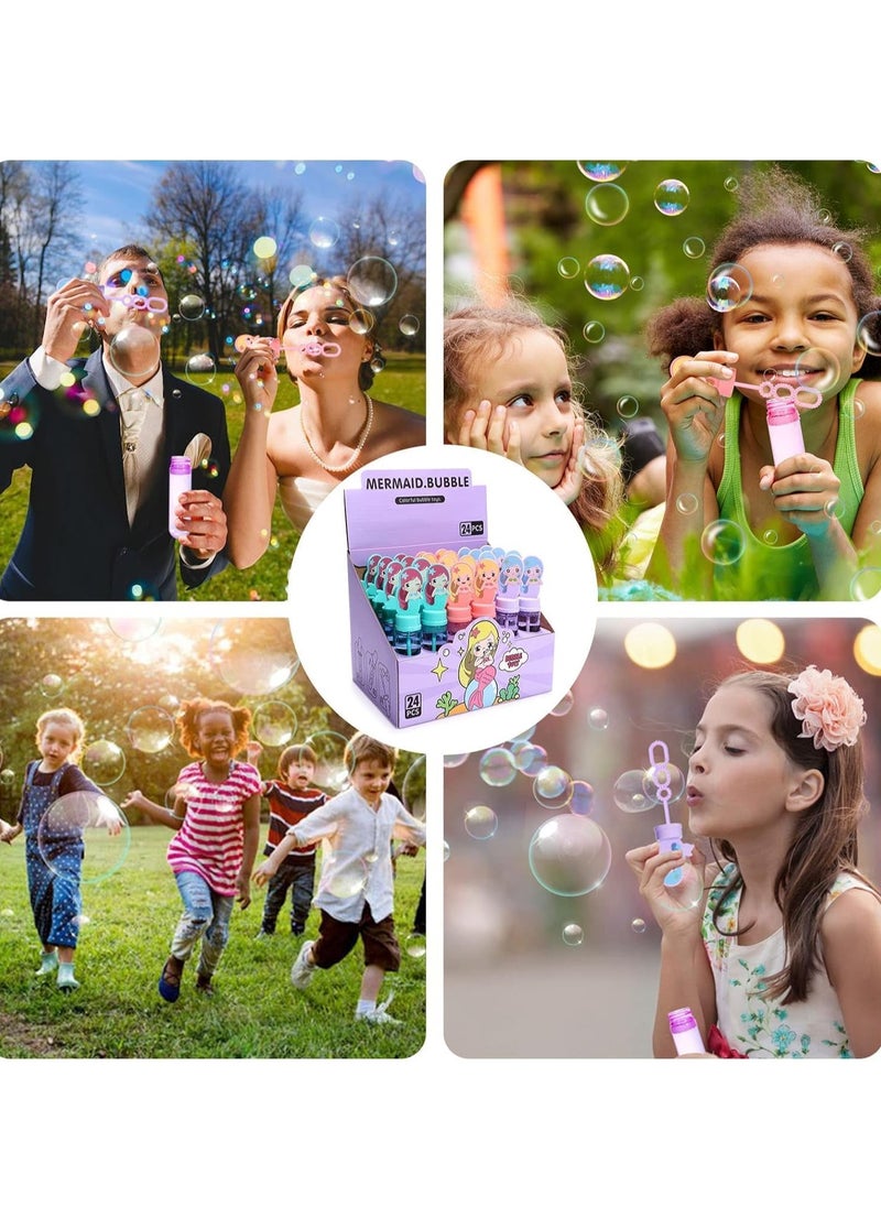 24 Pack Mermaid Bubble Wands for Kids Bubbles Party Favors Mini Bubbles Bulk Birthday Gift Classroom Prize Mermaid Pinata Filler Goody Bag Stuffer Girl Summer Beach Little Mermaid Party Favors