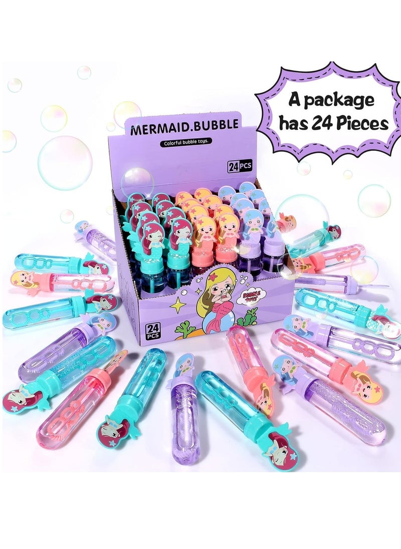 24 Pack Mermaid Bubble Wands for Kids Bubbles Party Favors Mini Bubbles Bulk Birthday Gift Classroom Prize Mermaid Pinata Filler Goody Bag Stuffer Girl Summer Beach Little Mermaid Party Favors