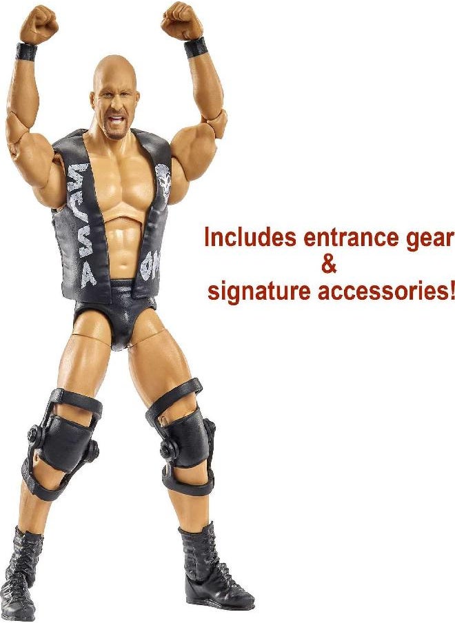 Mattel WWE “Stone Cold” Steve Austin Wrestlemania Action Figure with Entrance Gear & Vince McMahon Build-A-Figure Pieces, 6-in Posable Collectible Gift for WWE Fans Ages 8 Years Old & Up