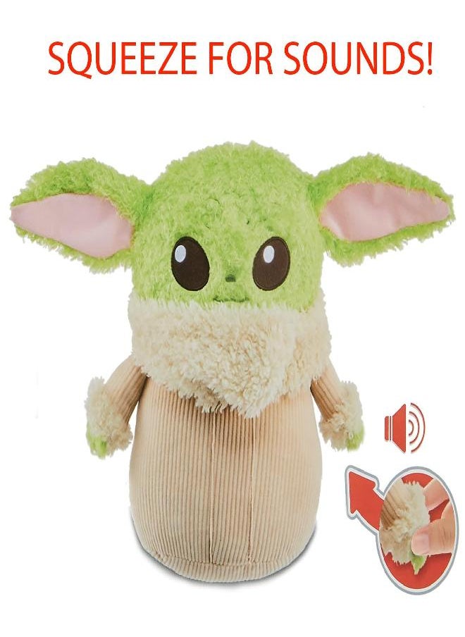 Star Wars Grogu Plush 12-Inch Toy Figure, Soft 'N Fuzzy Character Doll with Sounds, Press Hands to Activate