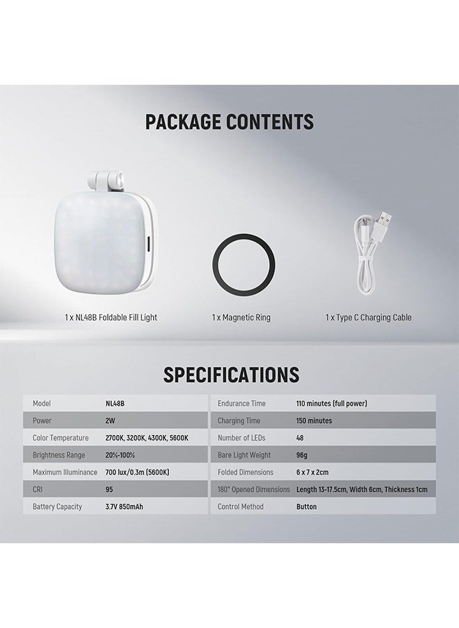 NEEWER BASICS Magnetic Selfie Light Compatible with MagSafe iPhone, CRI95 700lx/0.3m Folding LED Phone Fill Ring Lighting with Mirror for Zoom Makeup Photography Recording Video Conference