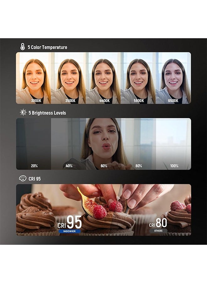 NEEWER BASICS Magnetic Selfie Light Compatible with MagSafe iPhone, CRI95 700lx/0.3m Folding LED Phone Fill Ring Lighting with Mirror for Zoom Makeup Photography Recording Video Conference