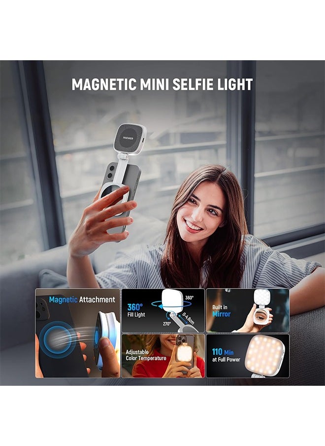 NEEWER BASICS Magnetic Selfie Light Compatible with MagSafe iPhone, CRI95 700lx/0.3m Folding LED Phone Fill Ring Lighting with Mirror for Zoom Makeup Photography Recording Video Conference