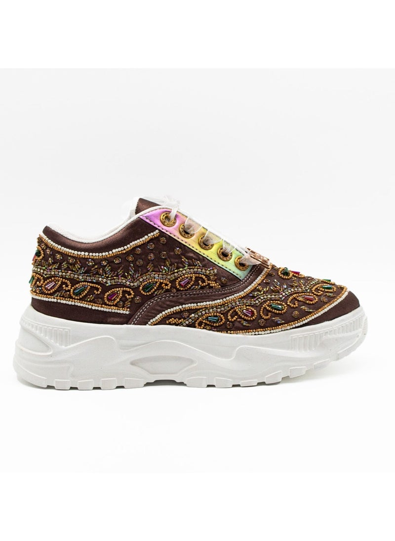 The Isabella Luxury Mauve Satin Handmade Embellished Trainers