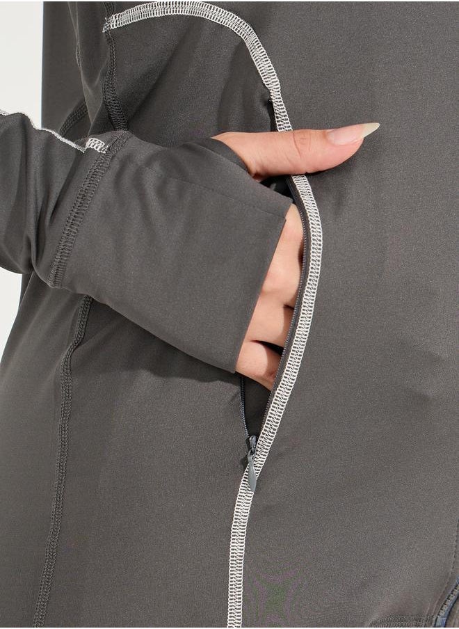 Tonal & Contrast Stitch Jacket with Zip Pockets