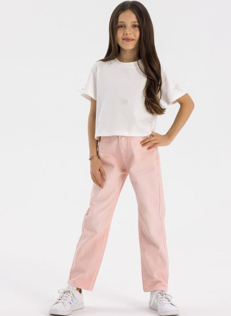 Teen Girls Twill Mom Fit Trousers