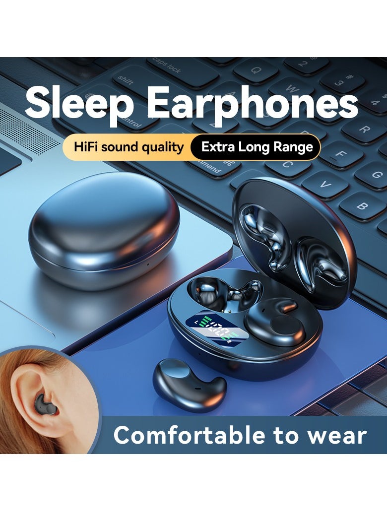 2025 New Sleep Bluetooth Earbuds – TWS Mini Wireless In-Ear Headphones, Noise Cancelling, Pressure-Free for Side Sleepers, Long Battery Life (58 Hours), 6 Hours Playback, Smart LED Power Display