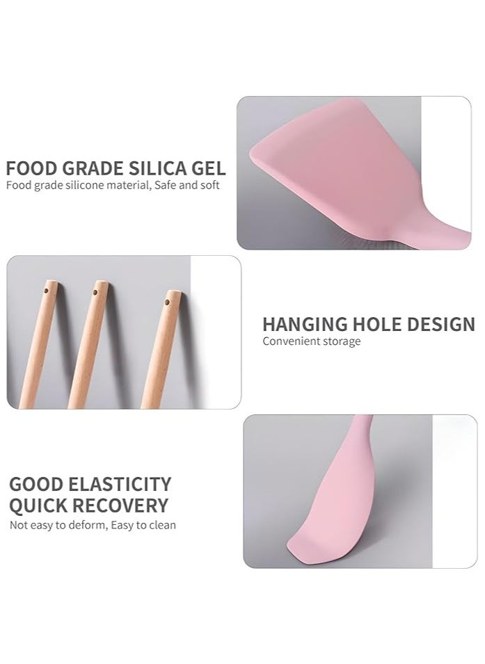 19-Piece Pink Kitchen Set - Silicone Cooking Utensils & Stainless Steel Knives with Storage Block