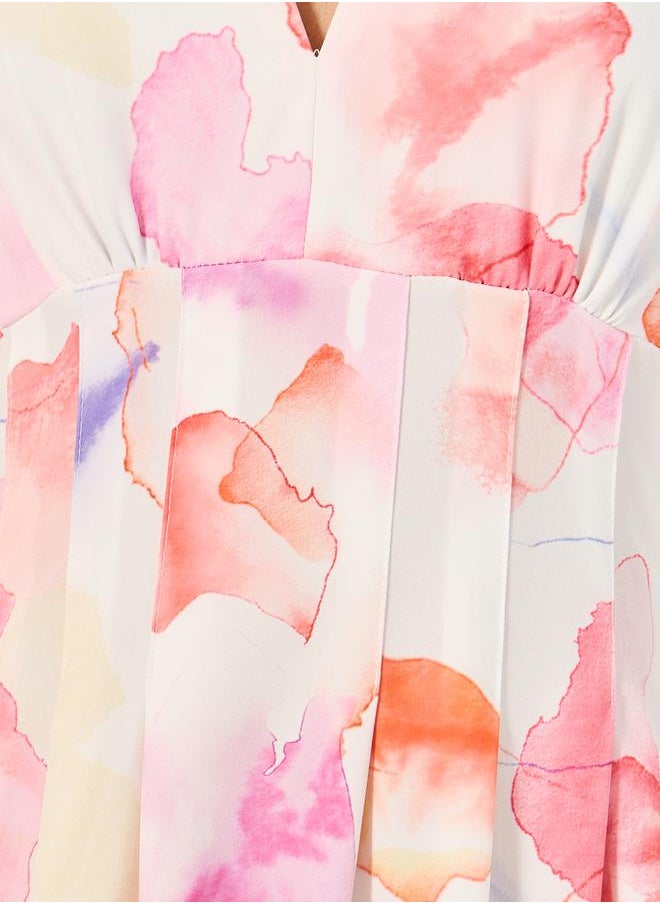 Floral Print Balloon Sleeves A-Line Maxi Dress