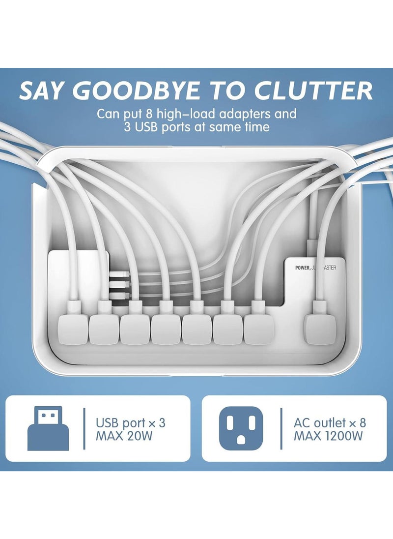 Power Strip with Cable Management Box, Redagod Surge Protector 8 Outlets and 3 USB Ports with Switch Control, 6.6 ft Flat Plug Extension Cord, Organizer Charging Station for Kitchen, Dorm, Office,Home