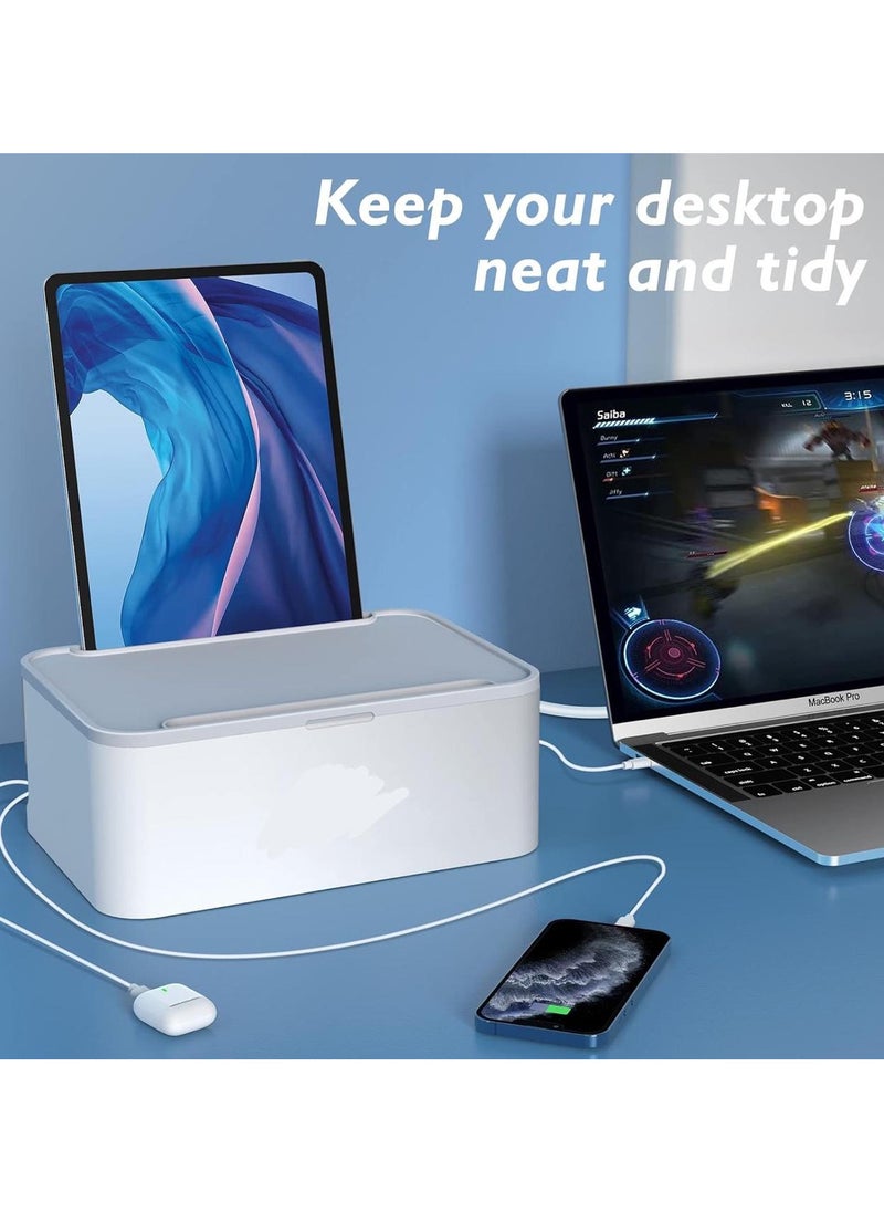 Power Strip with Cable Management Box, Redagod Surge Protector 8 Outlets and 3 USB Ports with Switch Control, 6.6 ft Flat Plug Extension Cord, Organizer Charging Station for Kitchen, Dorm, Office,Home