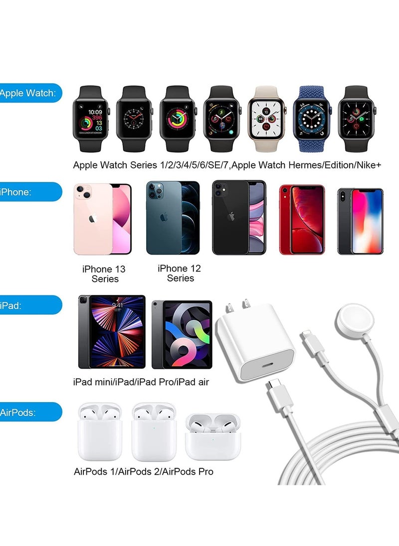 USB C Charger for Apple Watch, 20W PD Fast Wall Charger Power Adapter with 2-in-1 iWatch Magnetic Charging Cable Compatible with Apple Watch Series 8/7/6/SE/5/4/3/2, iPhone 14/13/12/11/Pro/Max/Xs/XR/8