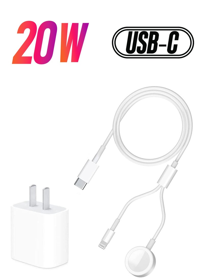 USB C Charger for Apple Watch, 20W PD Fast Wall Charger Power Adapter with 2-in-1 iWatch Magnetic Charging Cable Compatible with Apple Watch Series 8/7/6/SE/5/4/3/2, iPhone 14/13/12/11/Pro/Max/Xs/XR/8