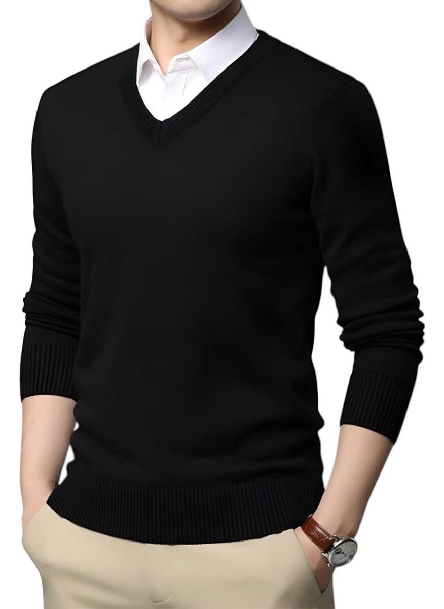2-Pack Men's V Neck Long Sleeve Knitwear Non-Pilling Sweater Men's Slim Fit Sweater