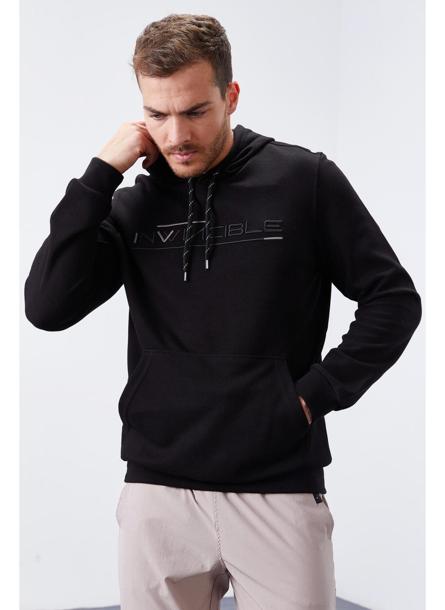 Black Men's Kangaroo Pocket Standard Size Hooded Sweatshirt-87883