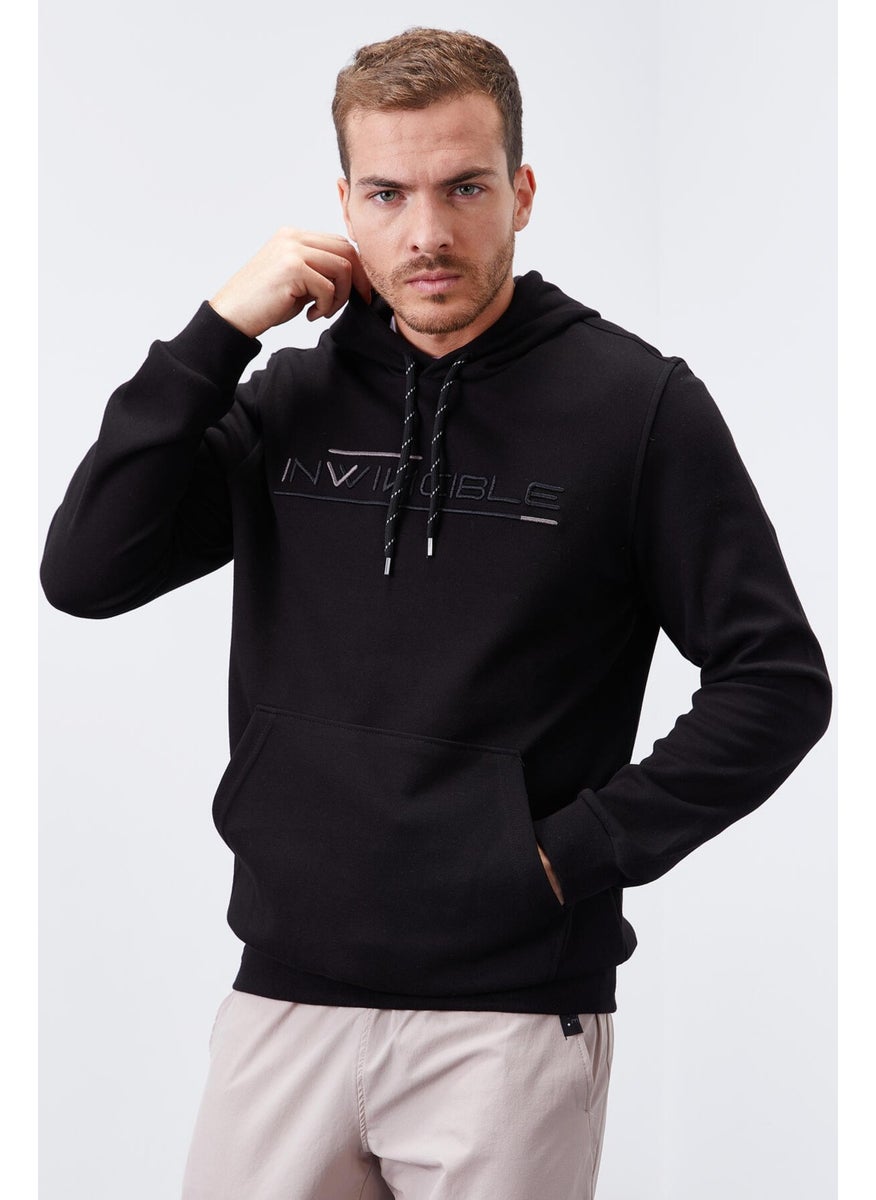 Black Men's Kangaroo Pocket Standard Size Hooded Sweatshirt-87883