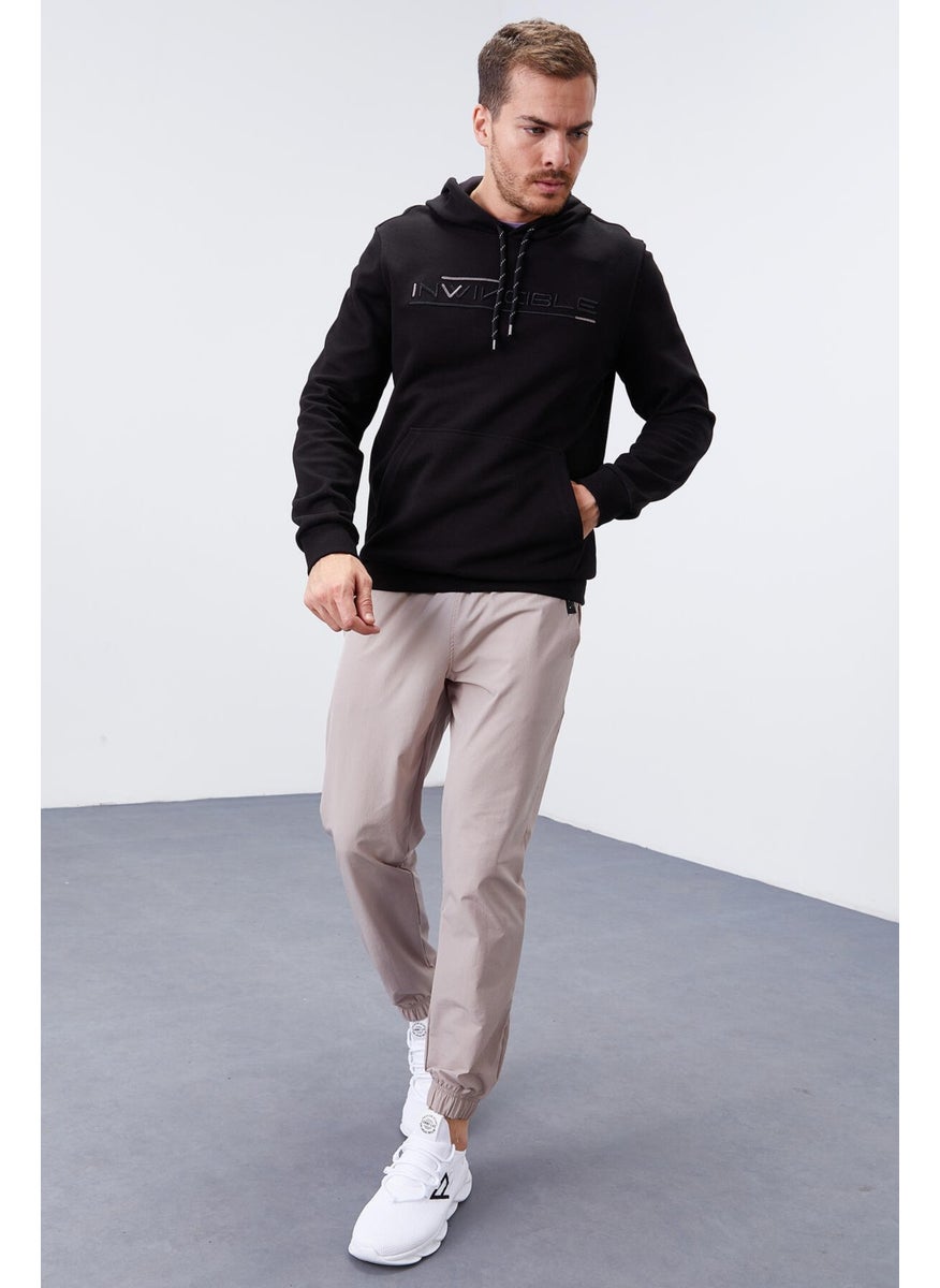Black Men's Kangaroo Pocket Standard Size Hooded Sweatshirt-87883