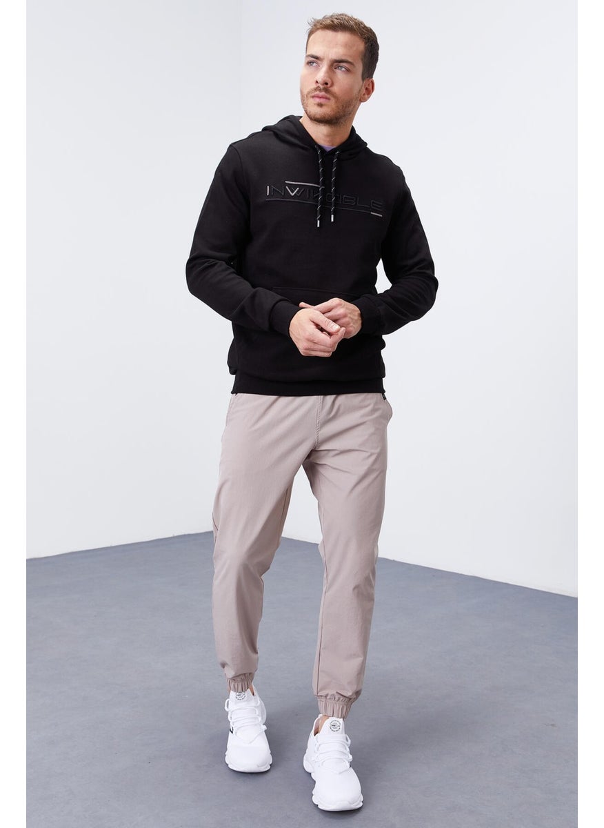 Black Men's Kangaroo Pocket Standard Size Hooded Sweatshirt-87883