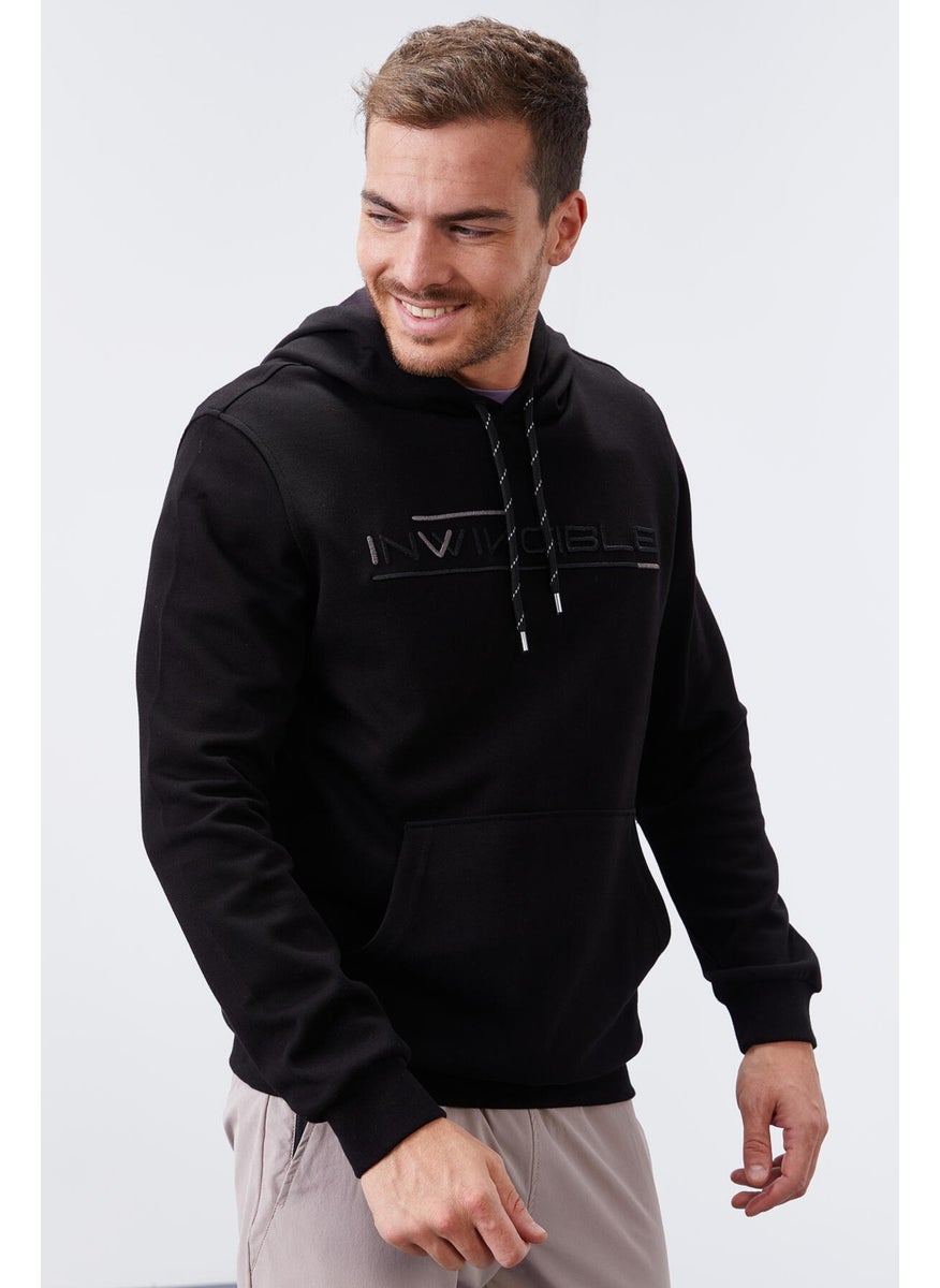 Black Men's Kangaroo Pocket Standard Size Hooded Sweatshirt-87883