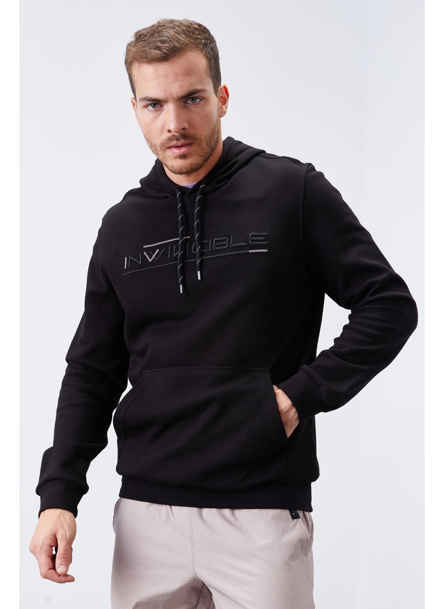 Black Men's Kangaroo Pocket Standard Size Hooded Sweatshirt-87883