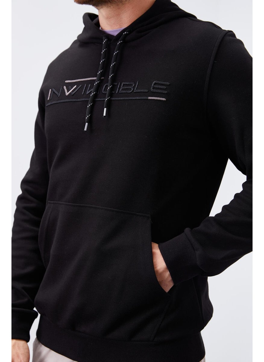 Black Men's Kangaroo Pocket Standard Size Hooded Sweatshirt-87883