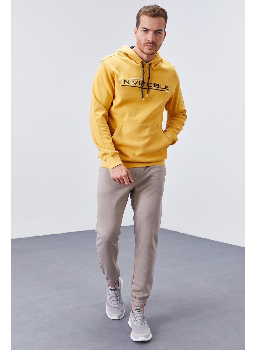 Mustard Men's Kangaroo Pocket Standard Size Hooded Sweatshirt-87883