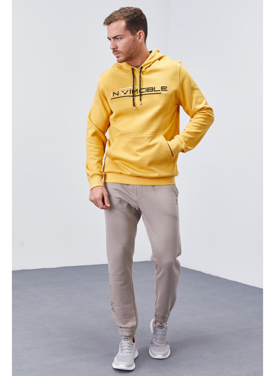 Mustard Men's Kangaroo Pocket Standard Size Hooded Sweatshirt-87883