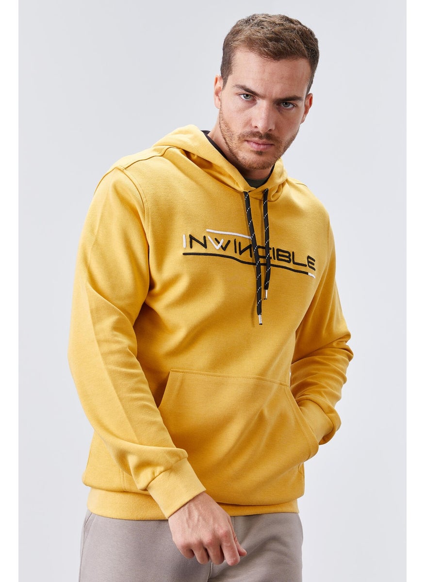 Mustard Men's Kangaroo Pocket Standard Size Hooded Sweatshirt-87883