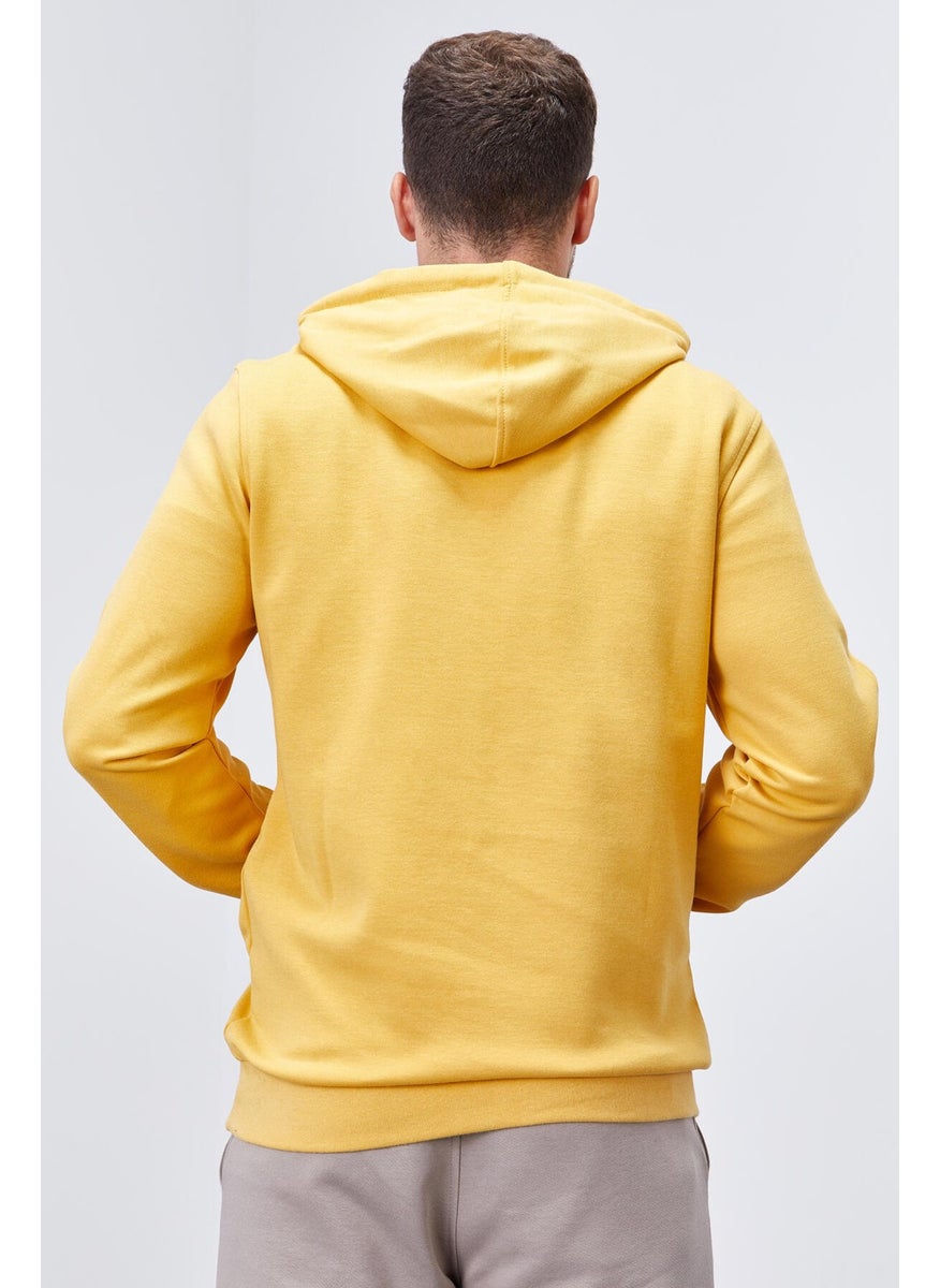 Mustard Men's Kangaroo Pocket Standard Size Hooded Sweatshirt-87883