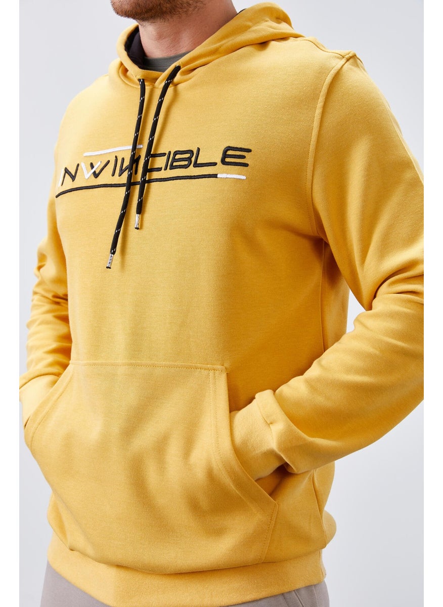 Mustard Men's Kangaroo Pocket Standard Size Hooded Sweatshirt-87883