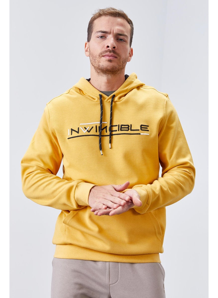 Mustard Men's Kangaroo Pocket Standard Size Hooded Sweatshirt-87883